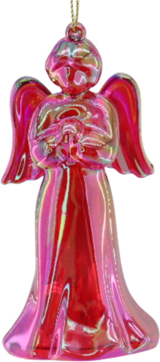 Housevitamin Rode Engel Kersthanger – Acryl Kerstboomversiering – Rode Glitter Engel Ornament – Breukvrije Kerstdecoratie – 6×5,5×11 cm Rood
