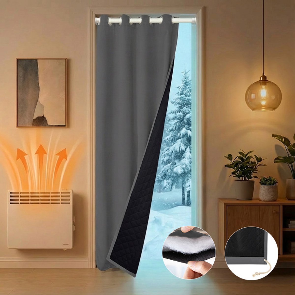 MUPOO 2x Waterdicht Winddicht Deurgordijn - Thermisch Isolerend 405gsm - Verduisterend - Warmte & Koudwerend - Oogjes & Stangzak - Gewatteerd - voor Lakeside Cottages, Balkon, Thuis, Pergola(Grijs, B110xH203cm)