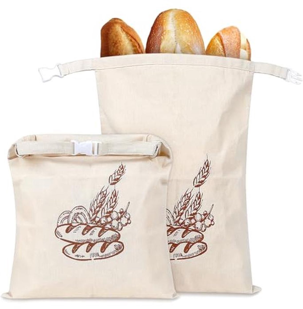 Herbruikbare broodzak voor vers brood en levensmiddelen - Beige, 44 x 32,5 cm