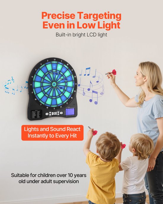 Elektronisch dartbord met LED-display, 48 spellen en meer dan 500 variaties, inclusief 6 darts met flights en 50 soft tips, LCD-cricket scorebord - geschikt voor maximaal 8 spelers — afbeelding 5