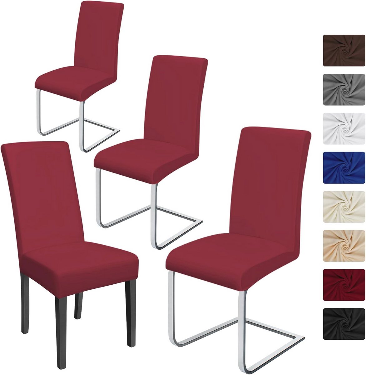 Stretch Stoelhoezen Set van 4 - Wasbare Eetkamerstoelhoezen in Wijnrood - Universele Stoelbekleding voor Feestdecoratie