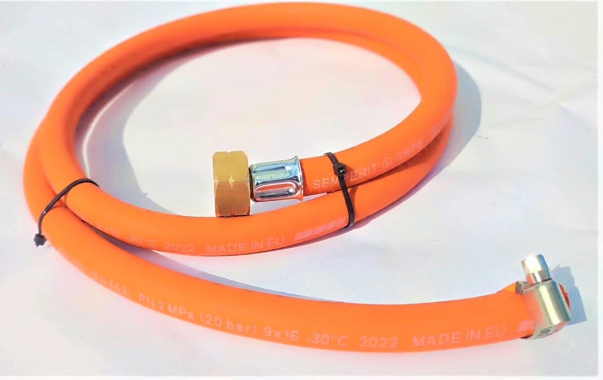 Gasslang voor camping en gasgrill - 150 cm - 20 bar - 9 mm diameter - tot -30 °C