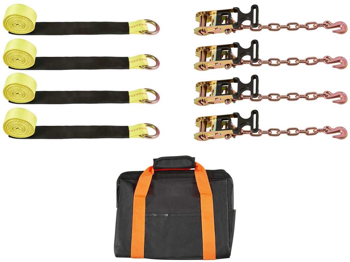 Wielbevestigingsband - Wielspanband met haak - Afmeting 5,08 cm x 3,05 m - Treksterkte 4540 kg - Draagvermogen 1512 kg - Geschikt voor motorfietsen, SUV's en aanhangers - Geel