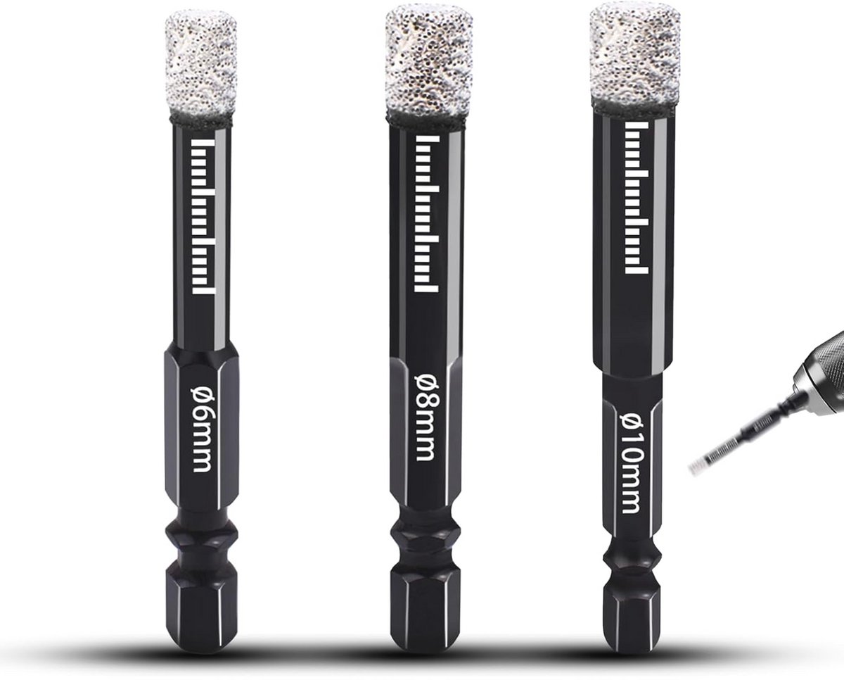 Diamantboren voor Tegels en Glas - 6mm, 8mm, 10mm | Zeskantige Schacht voor Droog Boren