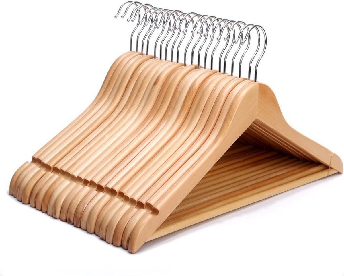 Houten Kledinghangers met Broekstang - Extra Sterk & Antislip - Set van 100