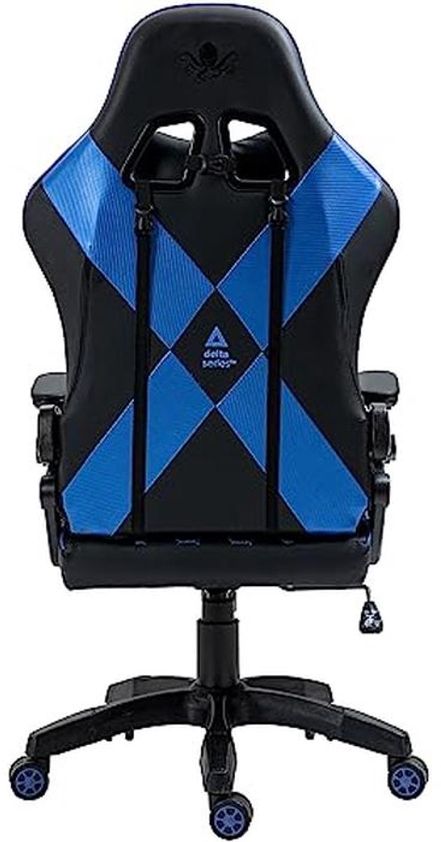Ergonomische Gamingstoel met Verstelbare Armleuningen en Nek- en Lendenkussens - Zwart-Blauw — afbeelding 4