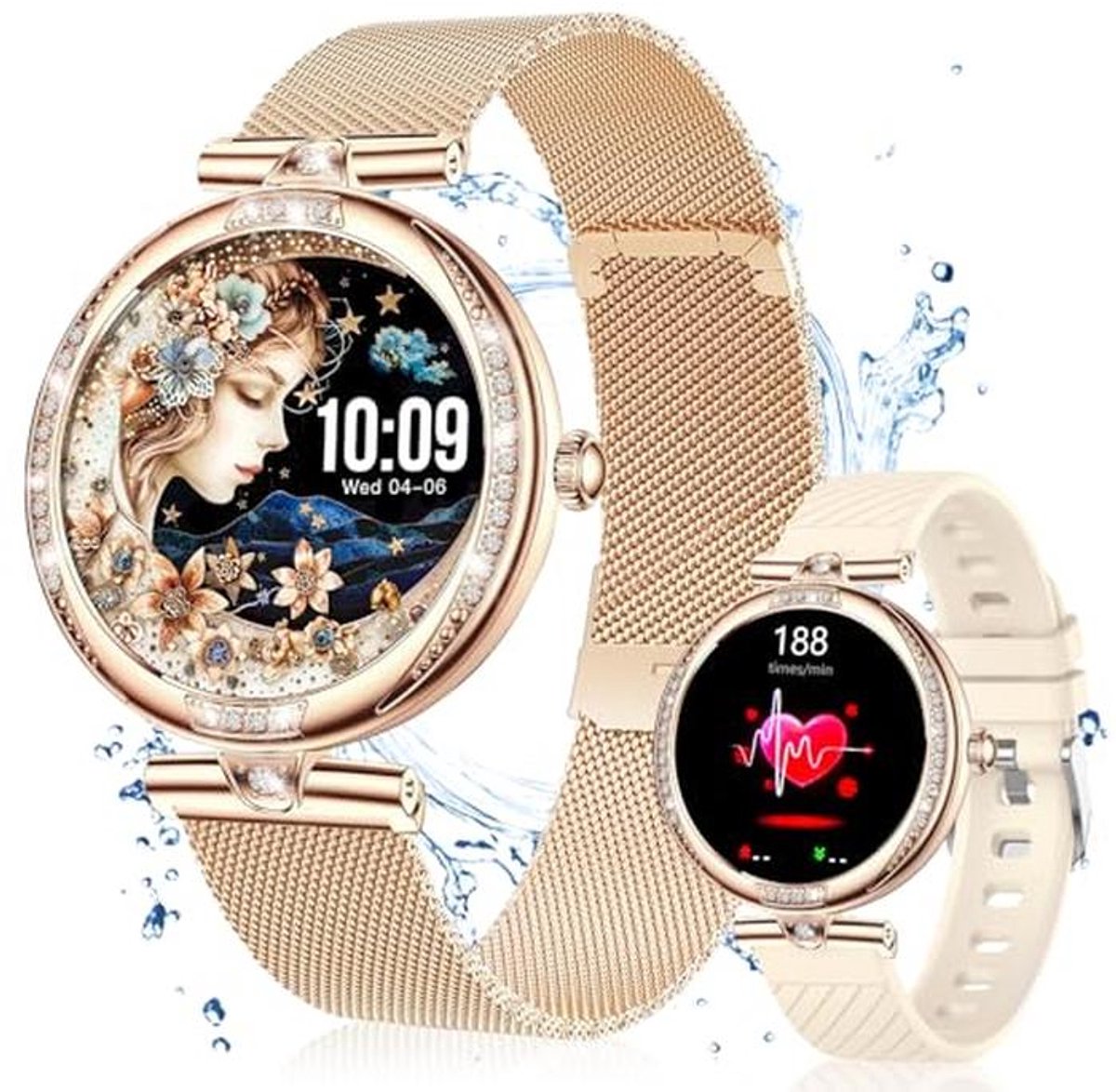 Dames Smartwatch 1,2 inch - Waterdichte Fitnesshorloge met Bloeddruk, Zuurstof en Hartslagmeter