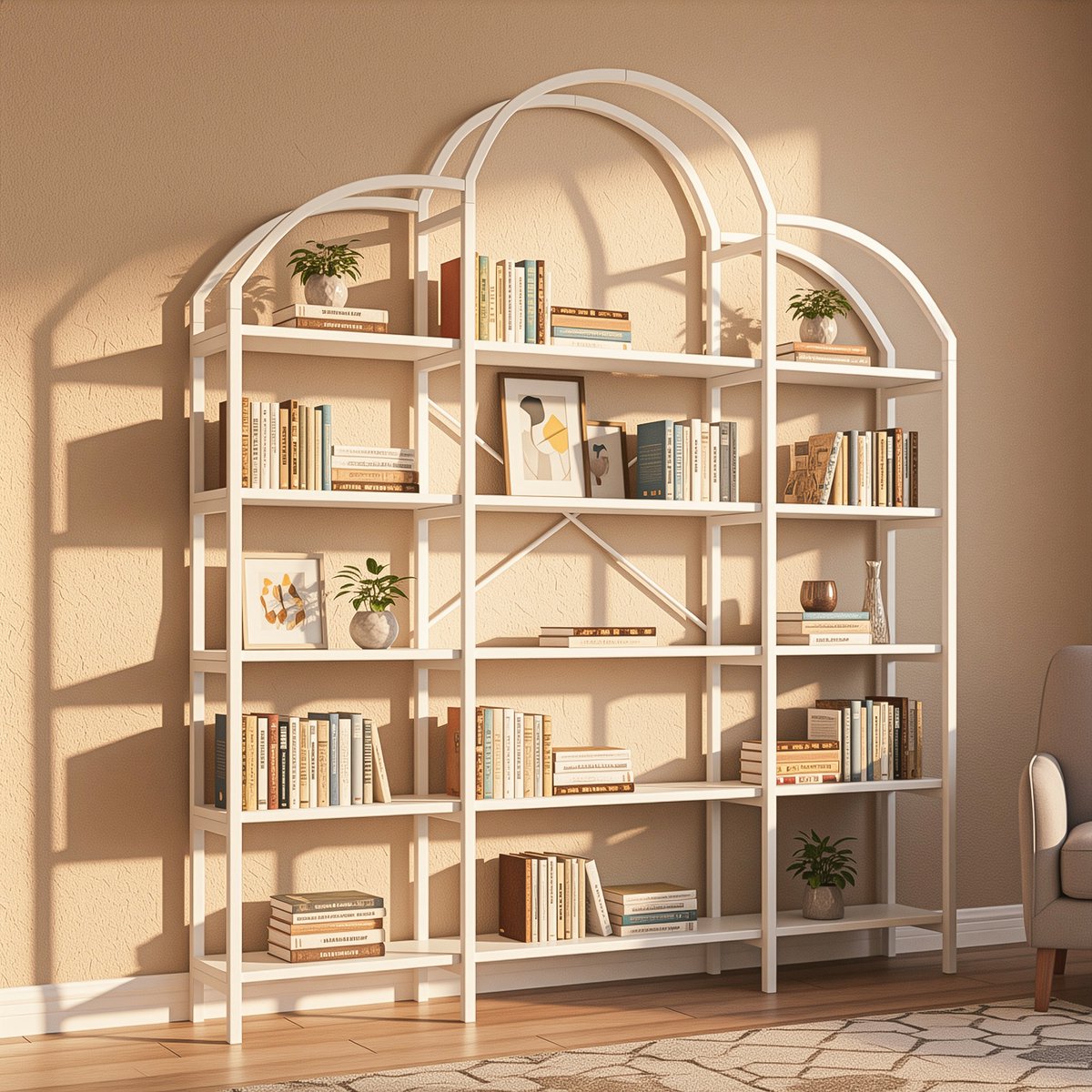 Re-purelife® Modern Boekenrek Wit 170x26x190 cm – 5-Lagen Opbergrek van Metaal – Uniek Wolkvorm Design – Stevig & Stijlvol - Ideaal voor de hal, Woonkamer, Slaapkamer of Kantoor
