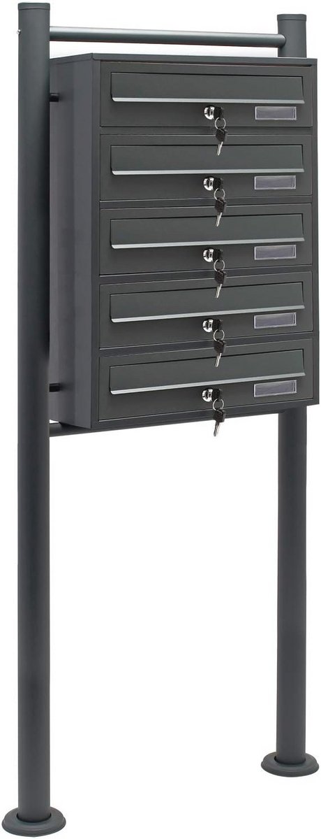 Mailbox systeem met 5 brievenbussen en standaard, poedercoat antraciet