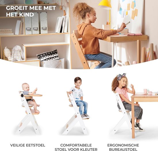 Houten Kinderstoel 3-in-1 met Kussen - Hoogte Verstelbaar, Geschikt tot 10 Jaar, Zwart van Merkloos — afbeelding 3
