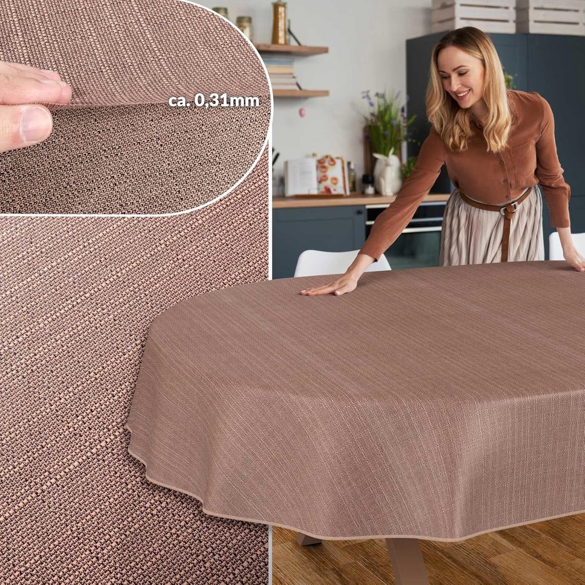 Waterafstotend Ovalen Tafelkleed Katoen-Polyester Bruin 260x140 cm