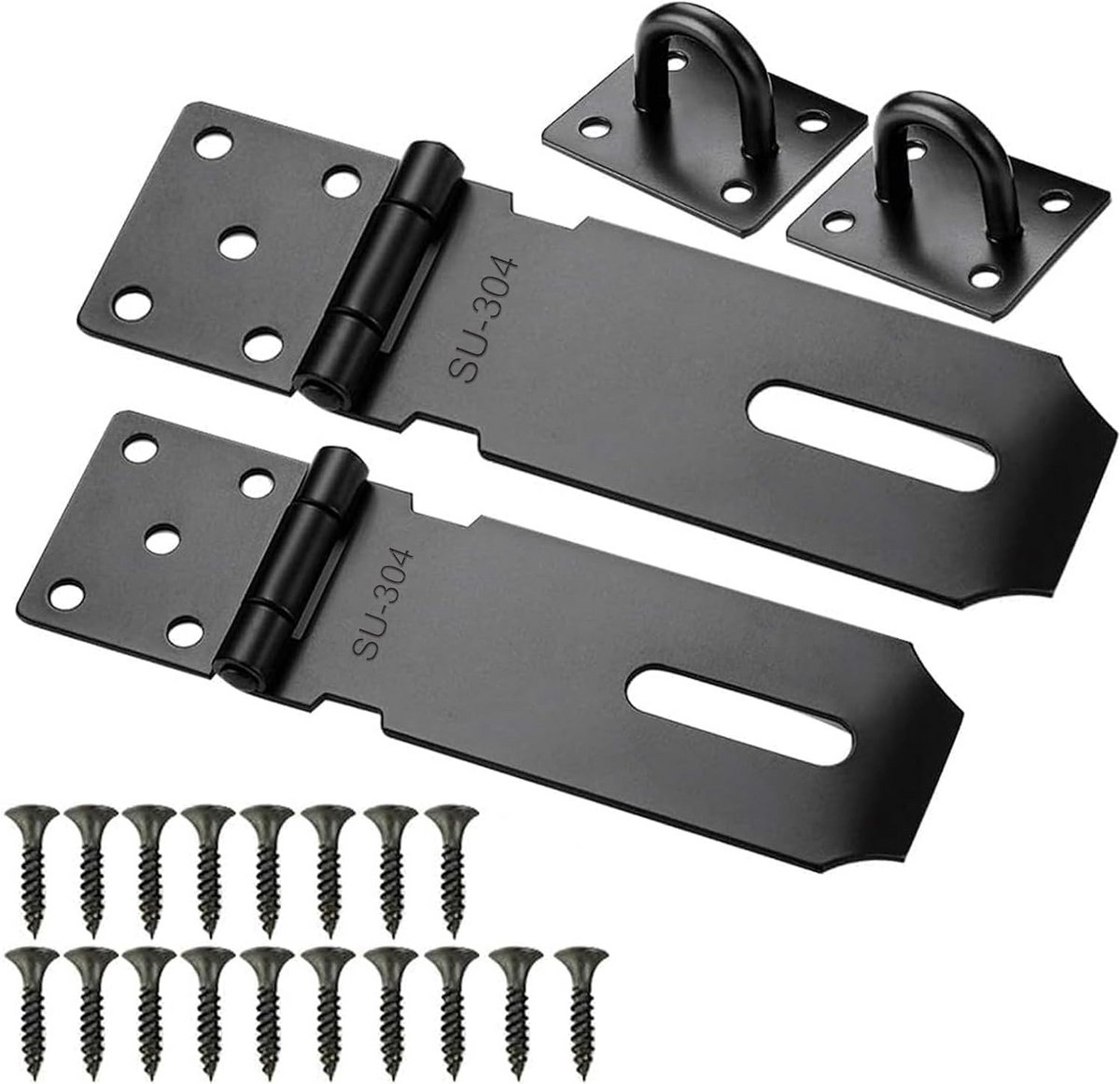2x RVS Deurvergrendeling Zwart - 15cm Haasdeur Slot met Schroeven voor Tuinpoort en Hek