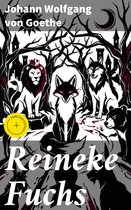 Boekomslag 'Reineke Fuchs' met afbeeldingen van een vos, leeuw, wolf en beer, omringd door bomen en kastelen.