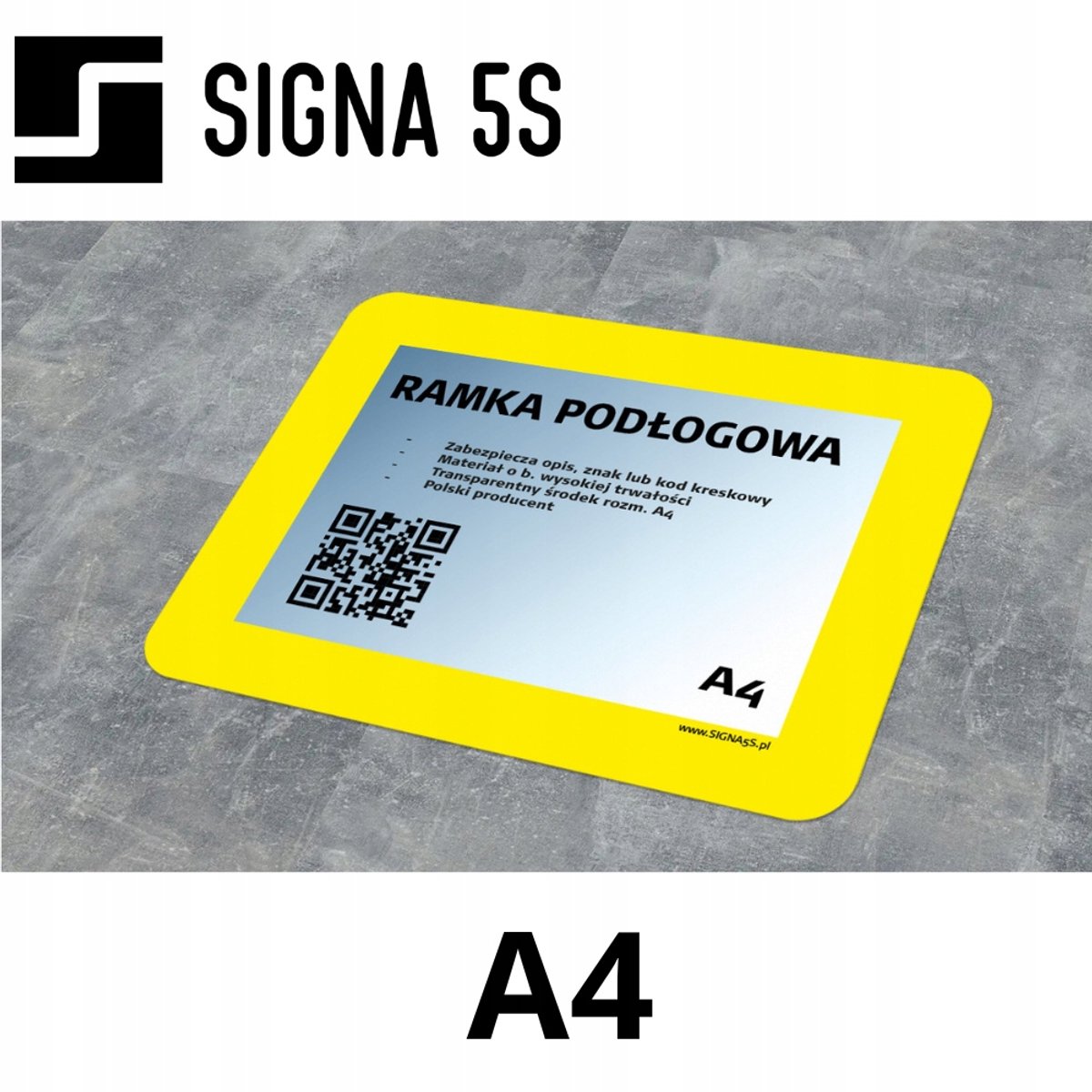 SIGNA 5S Vloerframe A4 Geel - Duurzame Informatie Presentatie