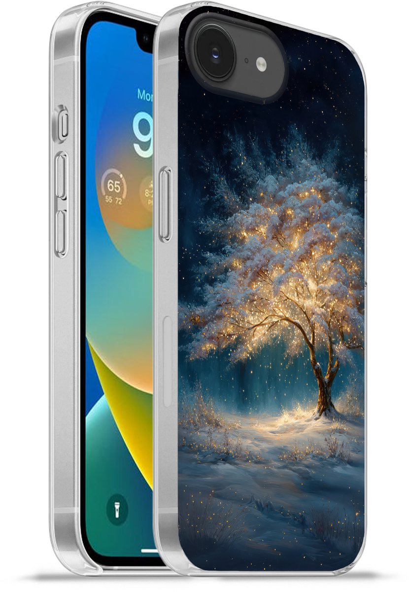 Telefoonhoesje Geschikt voor iPhone 16e hoesje - Levensboom - Nacht - Donker - Blauw - Siliconen Telefoonhoesje Telefoonhoesje