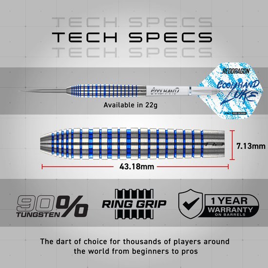 Red Dragon Luke Humphries Coolhand Blue Series 90% Dartshopper Exclusives - Dartpijlen van Red Dragon — afbeelding 2
