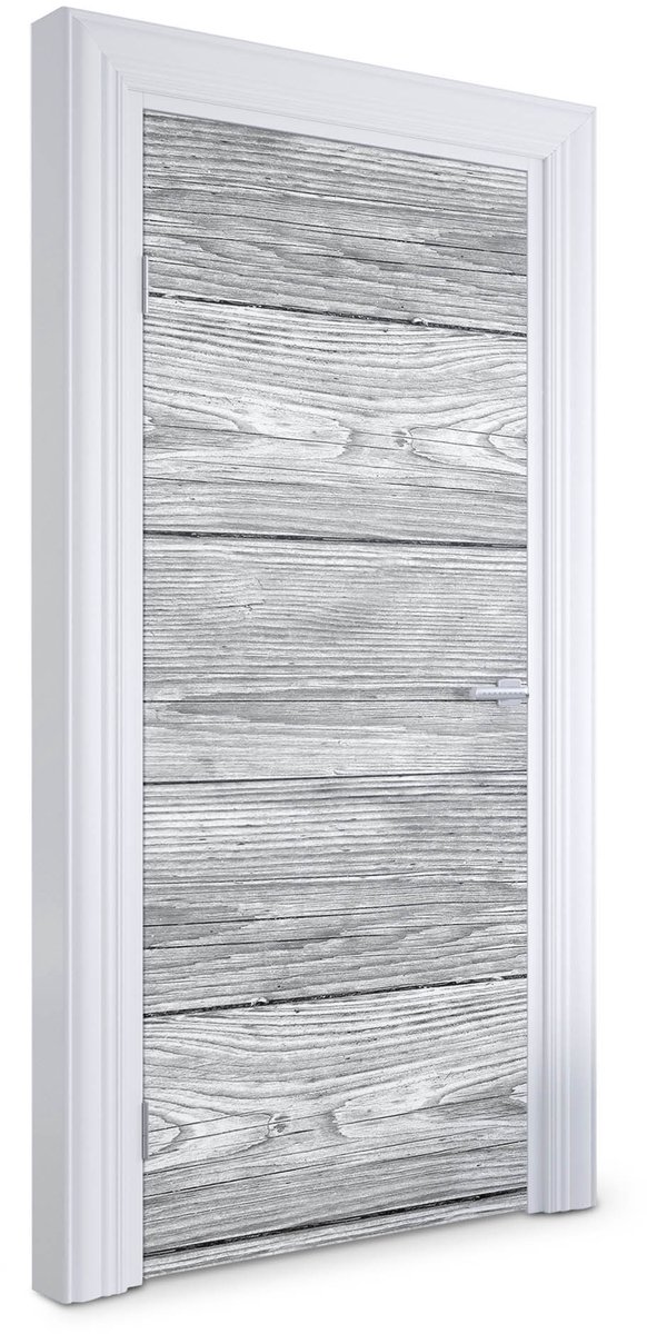 Wallfluent Deursticker - Houten vloer Deurfolie - 95 x 205 cm - Grijs Deur plakfolie - Moderne Deur Sticker - Imitatietextuur Deurbehang Sticker - Deursticker voor de Keuken - Deur Sticker