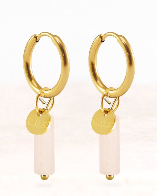 CUS Oorbellen Gaia Milky Quartz - Oorbellen - Edelsteen - Goud - Giftset - Cadeau voor vrouwen - Stainless steel