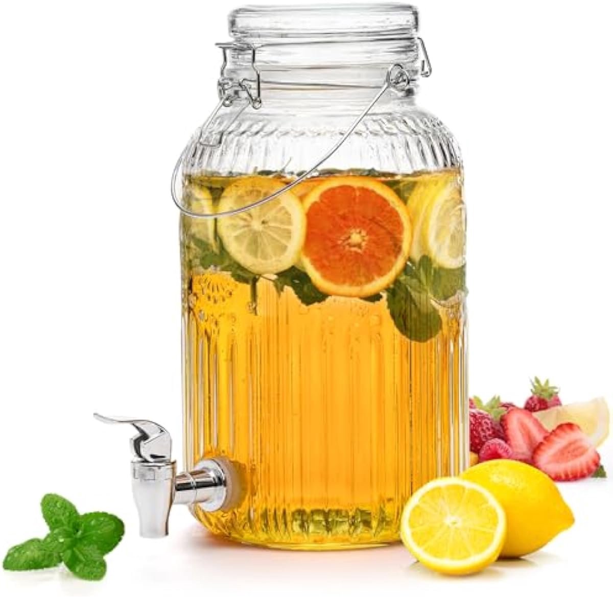 Glazen Drankdispenser 1 Gallon – Met Deksel & Tap – Brede Mond Sapkan voor Feest & Bruiloft