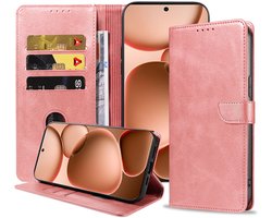 Geschikt voor Oppo Find X8 Ultra Telefoonhoesje Kunstleer met Magnetisch lipje en Pasjeshouder Book Case met Klepje - Walletcase with Cardslot - Rosé Goud - Smartphonica geschikt voor Oppo Find X8 Ultra