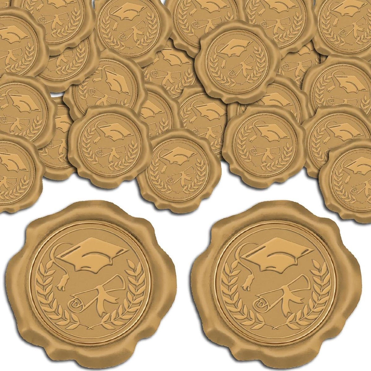 CSGoods - Afstudeer Cadeaus: 100 stuks Vintage Wax Seal Stickers voor Afstudeer Seizoen - Gele Lijm Envelop Afdichting Stickers voor Uitnodigingen en Scrapbook DIY