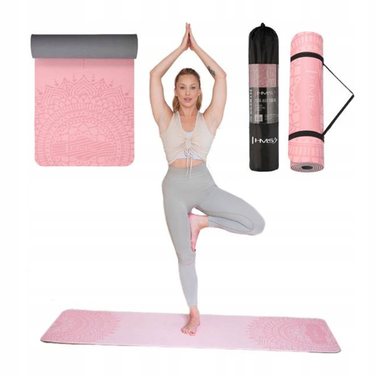 HMS YM10 Yogamat TPE Antislip 182x61cm Lichtroze