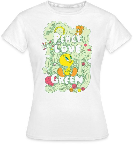 Looney Tunes Tweety Peace Love Green Design T-Shirt Dames