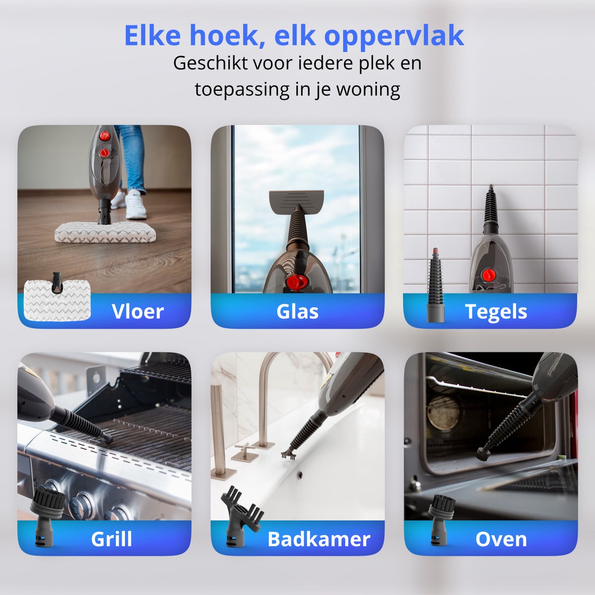 STEAM-IT MAX 10-in-1 Stoomreiniger - 2-in-1 Handstomer - 10 bar - Voor Vloer, Bank & Badkamer - 1300W - Meubelreiniger - 10 Opzetstukken thumbnail 6