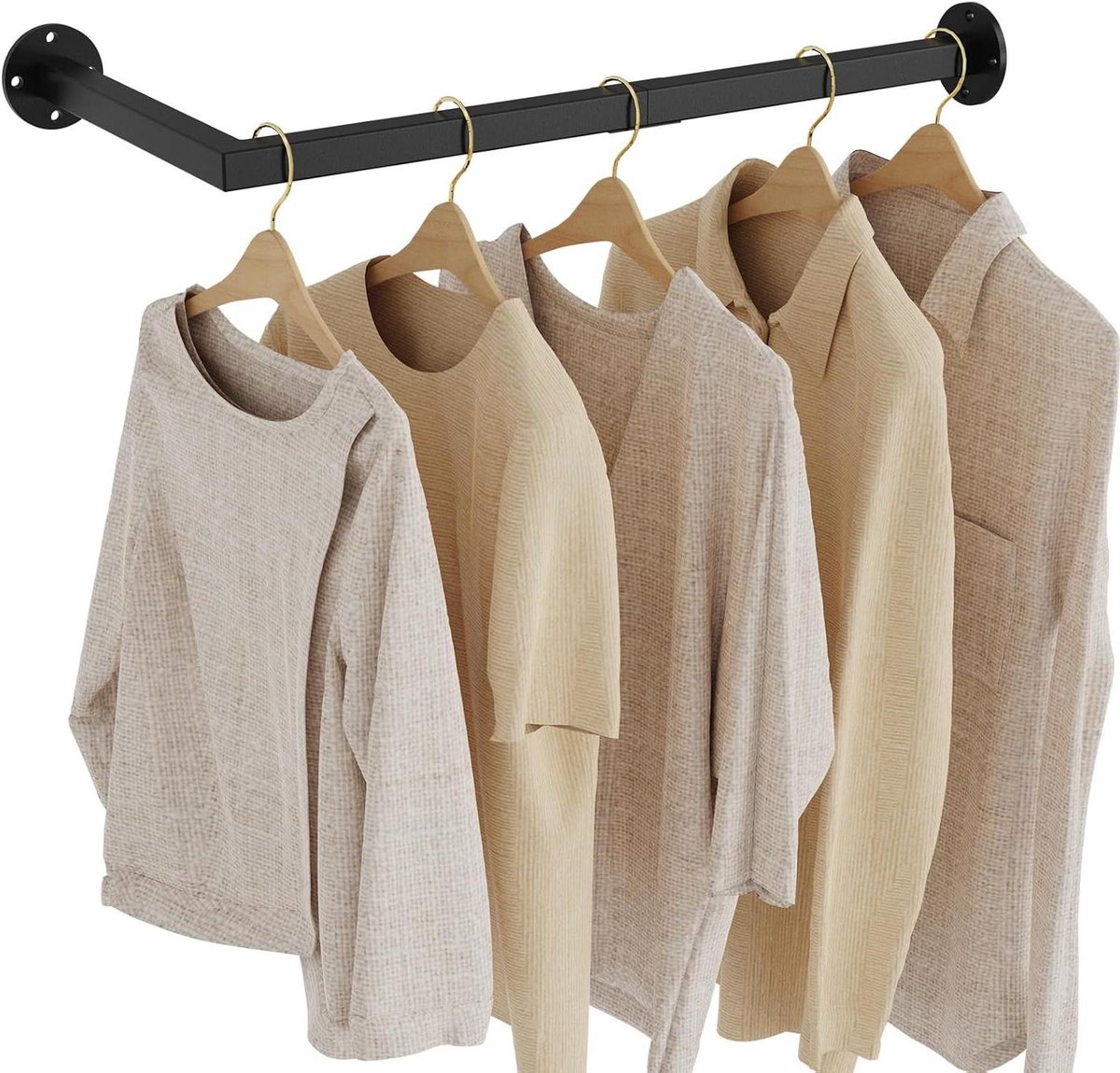CSGoods - Wandkapstok met L-vormig design, afneembare hangers, zwart, voor slaapkamers - Praktische industriële opbergoplossing