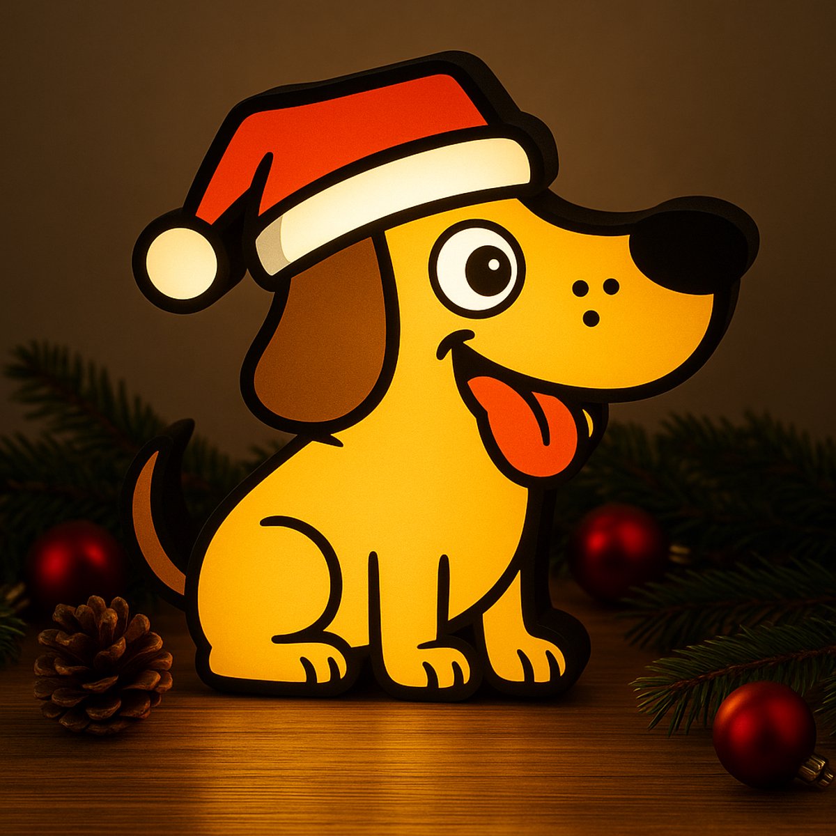 Kerst Hond Nachtlampje – 3D Cartoon Lightbox – Warm Wit LED – Kinderkamer Decoratie & Orig