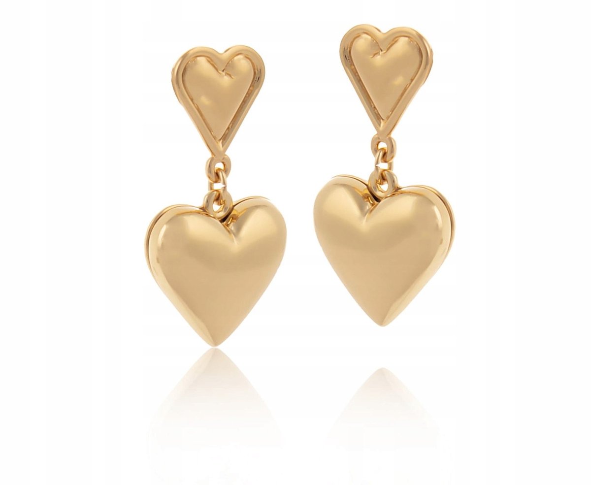 Gouden hartjes oorbellen, hangend aan kleinere hartjes