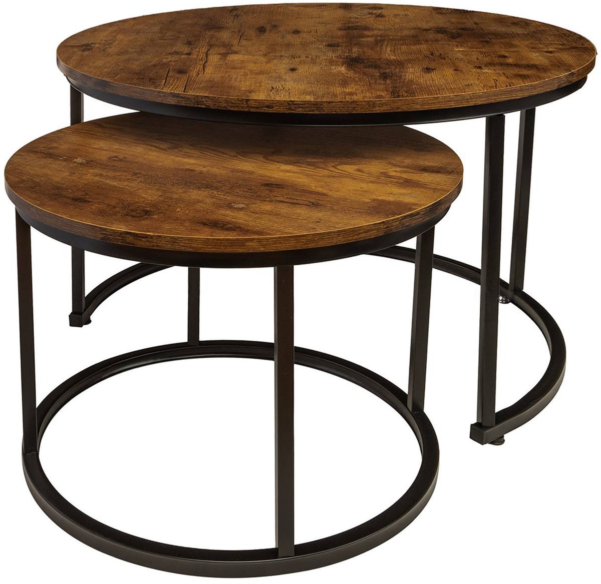 BEGRYF Industrieel - Set van 2 Salontafels - Rond - Ø 53 cm & Ø 43 cm - Vintage Bruin - Metaal & MDF Rustiek Bruin/Zwart