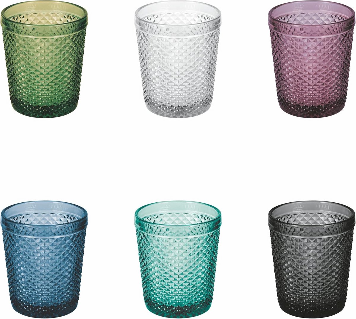 Set van 6 Waterglazen - Facet Kristalhelder Glas - 320 ml