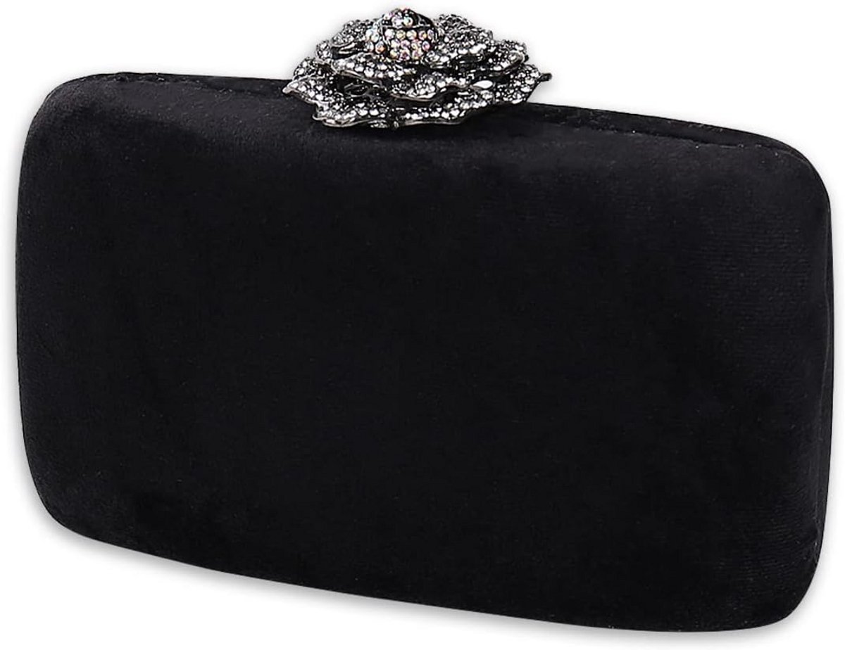 Elegante Fluvelen Avond Clutch met Strass Bloemen Sluiting voor Bruiloften