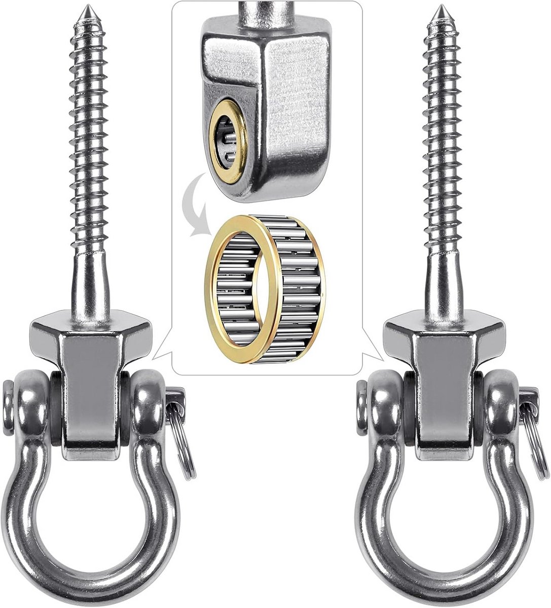 Schommelhaken Set - Draaibare Haken - Buiten Ontspannen - Roestvrij Staal Lagers - 2 stuks - Zilver