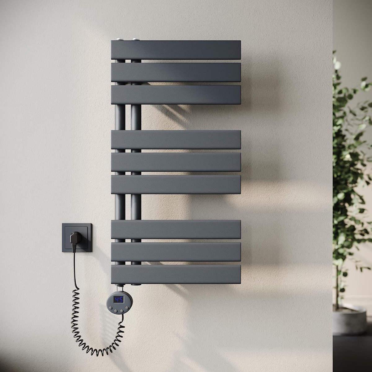 Elektrische Handdoekverwarmer Antraciet met Thermostaat | 400W Platte Handdoekradiator