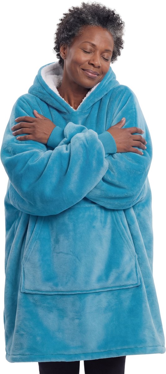 JAXY - Hoodie Deken - Snuggle Hoodie - Fleece Deken Met Mouwen - Snuggle - Cuddle Hoodie - 1450 Gram - Lake Blue