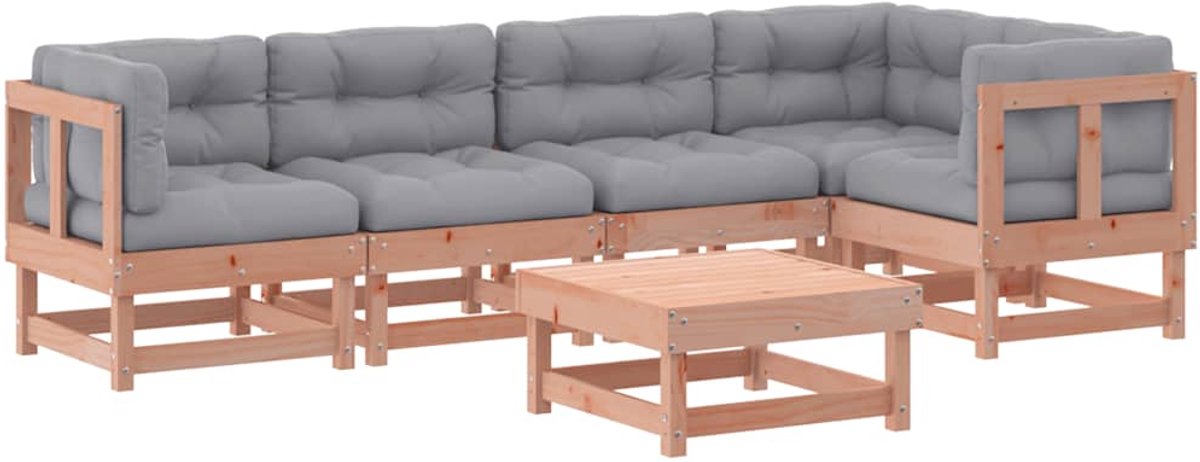 vidaXL 6-delige - Loungeset - met - kussens - massief - douglashout grijs