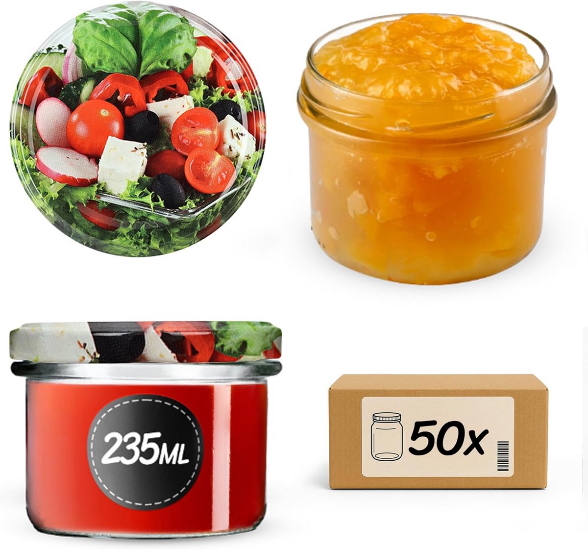 Set van 50 Kleine Glazen Potten met Schroefdeksel voor Bewaren en Decoratie (235 ml)