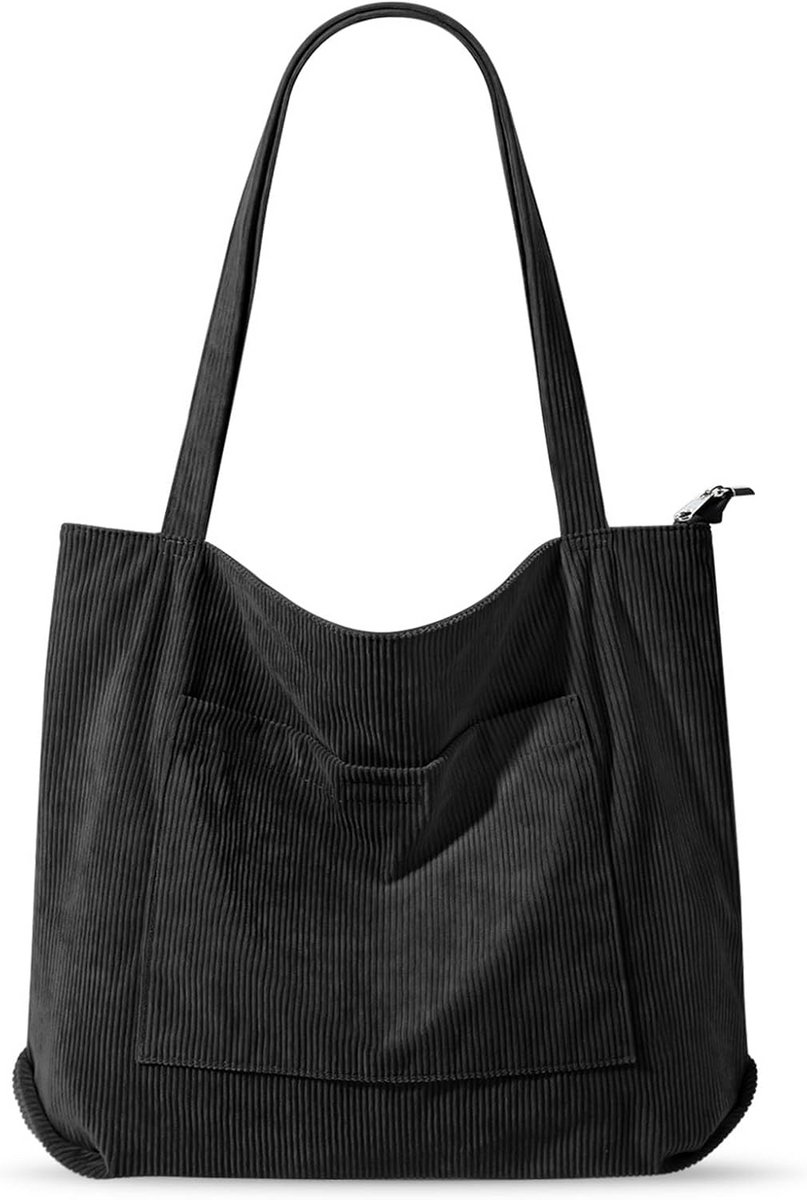 Grote Corduroy Schoudertas Dames - Shopper Tas voor Werk, School en Boodschappen