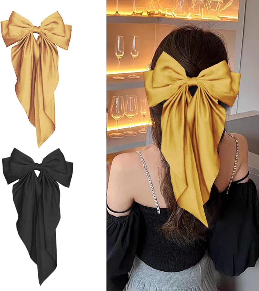 2 Stuks Grote Haarstrikken met Clip voor Dames en Meisjes