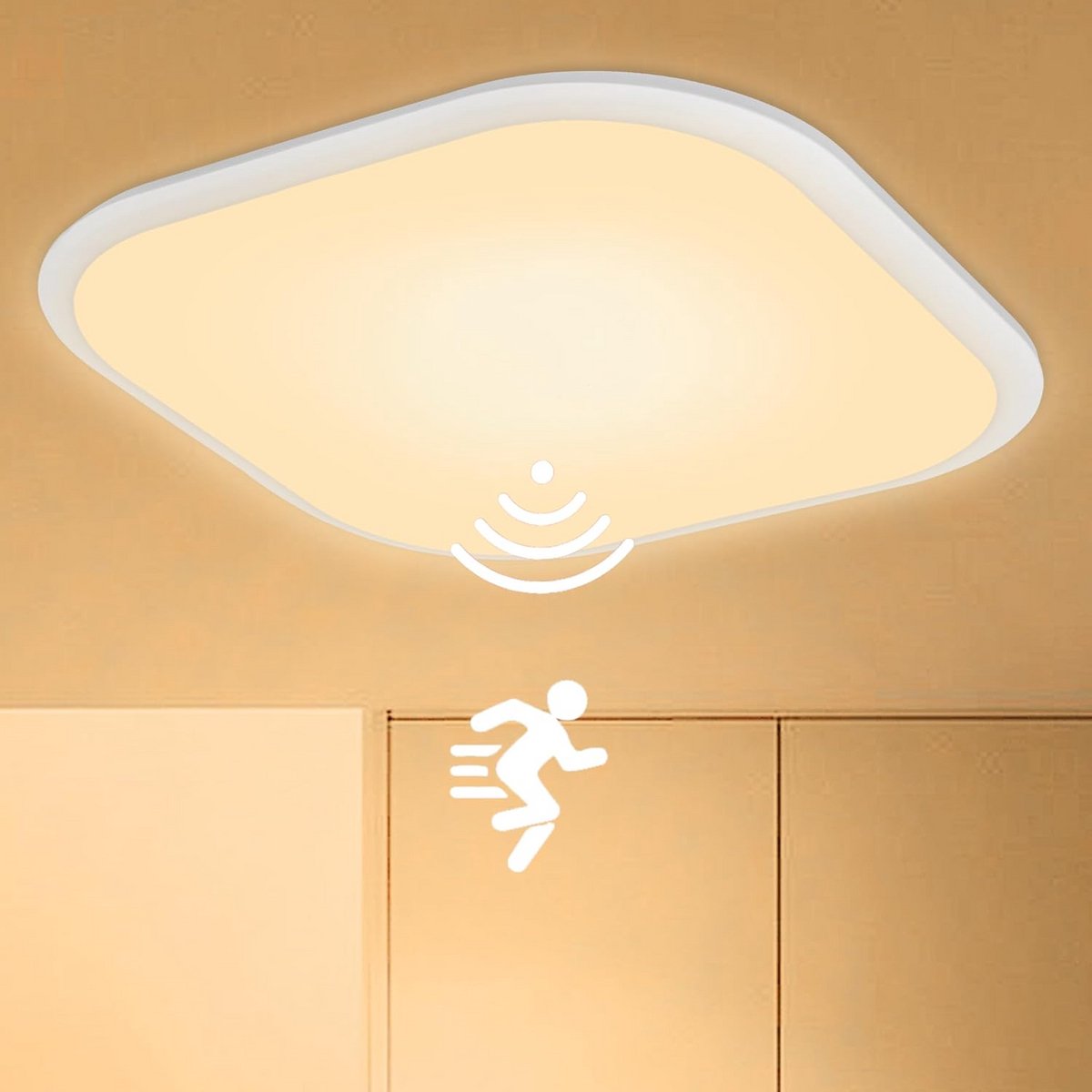 Plafondlamp met Bewegingsmelder 24W - IP44 Waterdicht - Radarsensor - Warm Wit Licht
