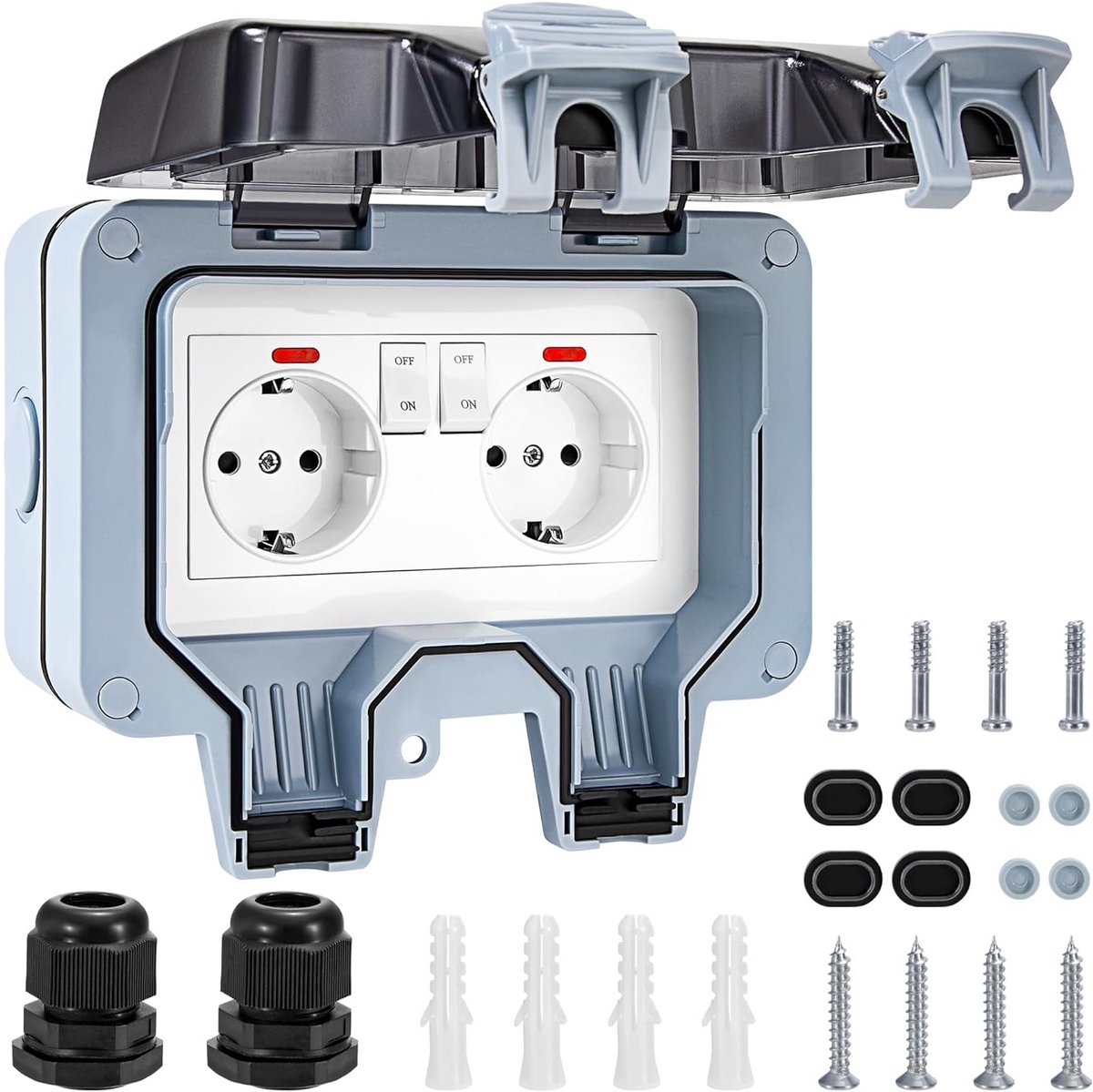 Waterdicht Buiten Stopcontact met Schakelaar en Indicator IP66 - Tuin, Garage, Zwembad