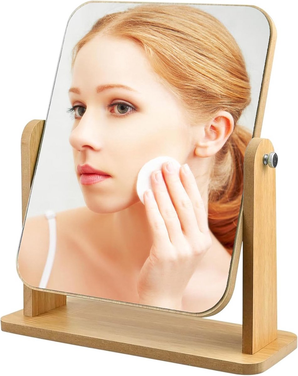 Draaibare HD Make-up Spiegel met Houten Standaard voor Tafelblad