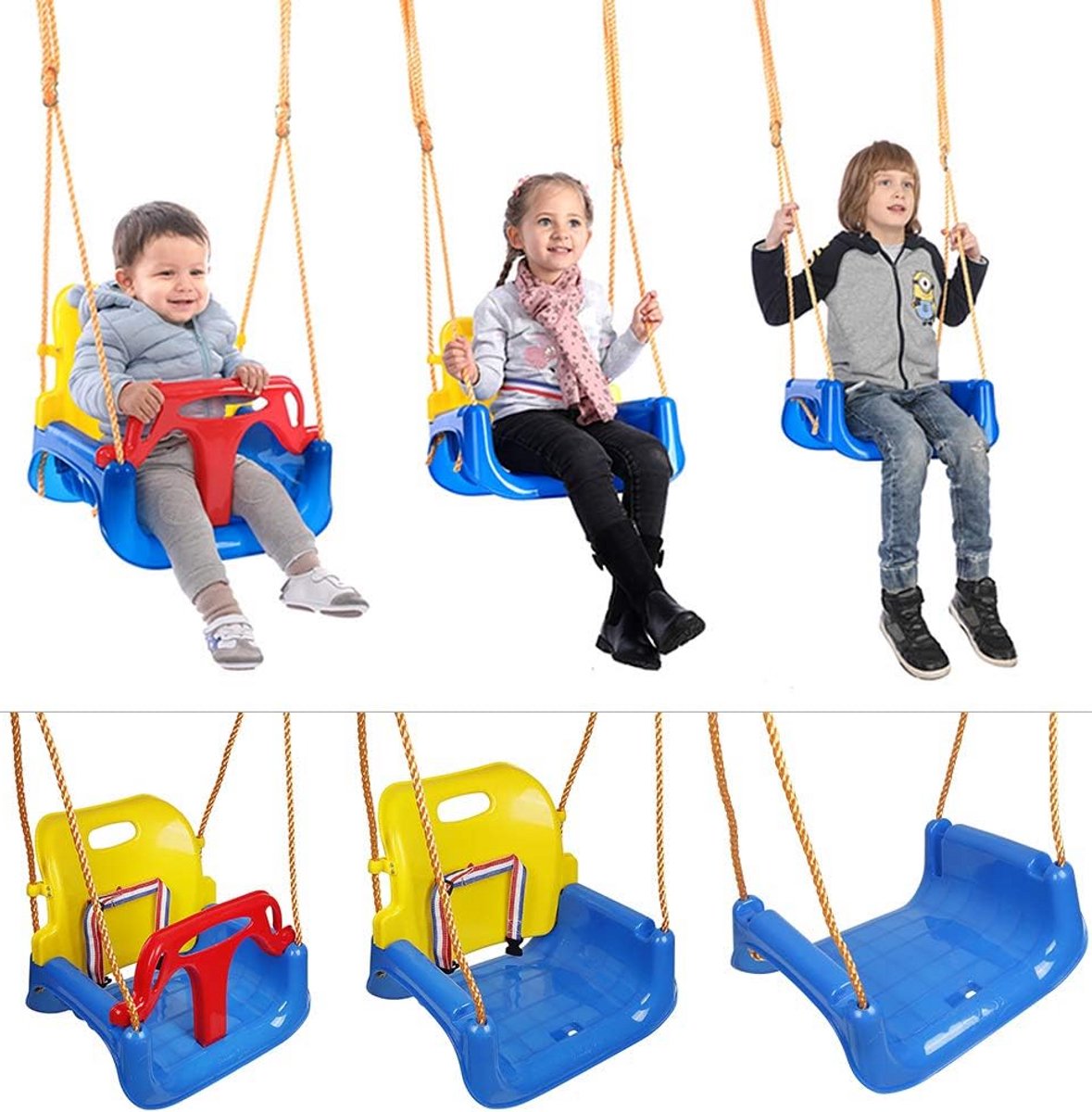 Verstelbare 3-in-1 Babyschommel met Rugleuning en Veiligheidsgordel