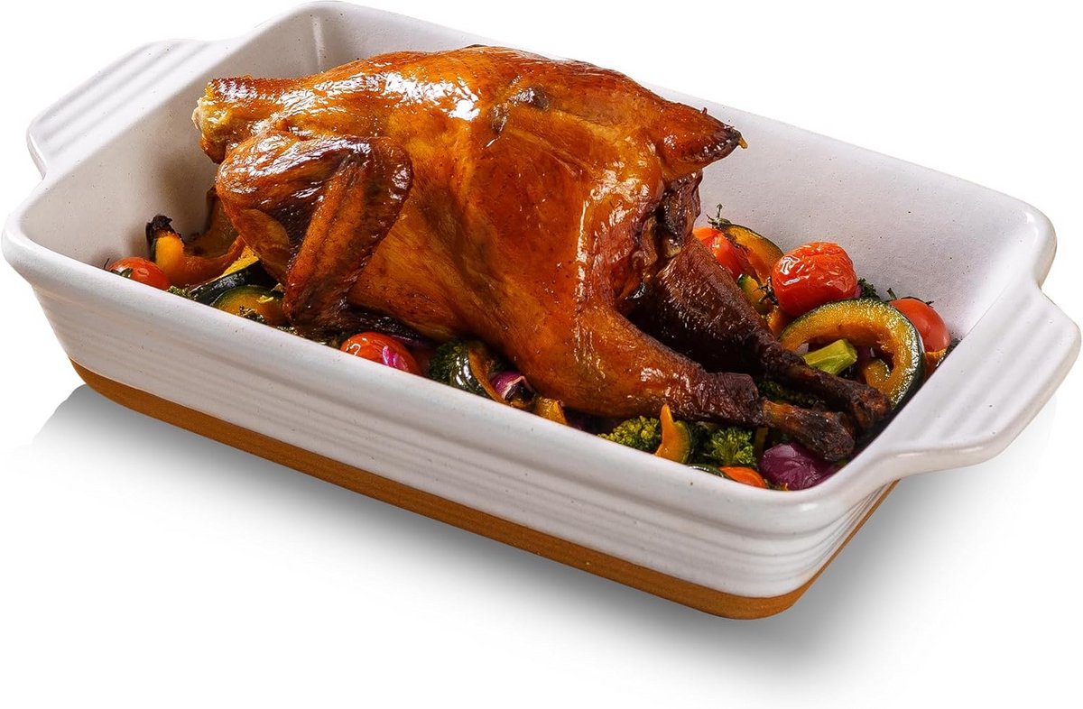 Diepe Ovenschaal Keramiek 36.8cm - Grote Lasagnevorm met Handvatten - Ovenvast Bakvorm voor Lasagne, Cake, Kip en Kalkoen