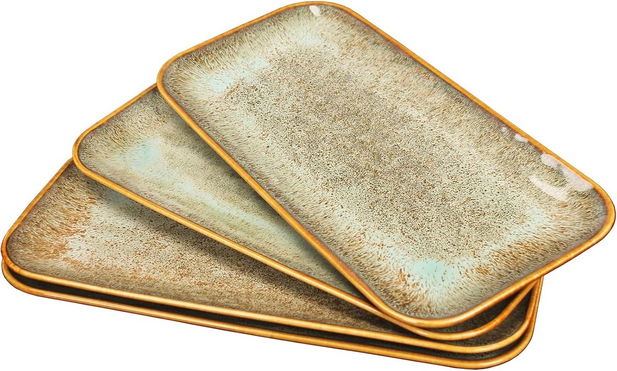 Set van 4 Rechthoekige Keramische Borden - Geschikt voor Diner, Pasta en Risotto