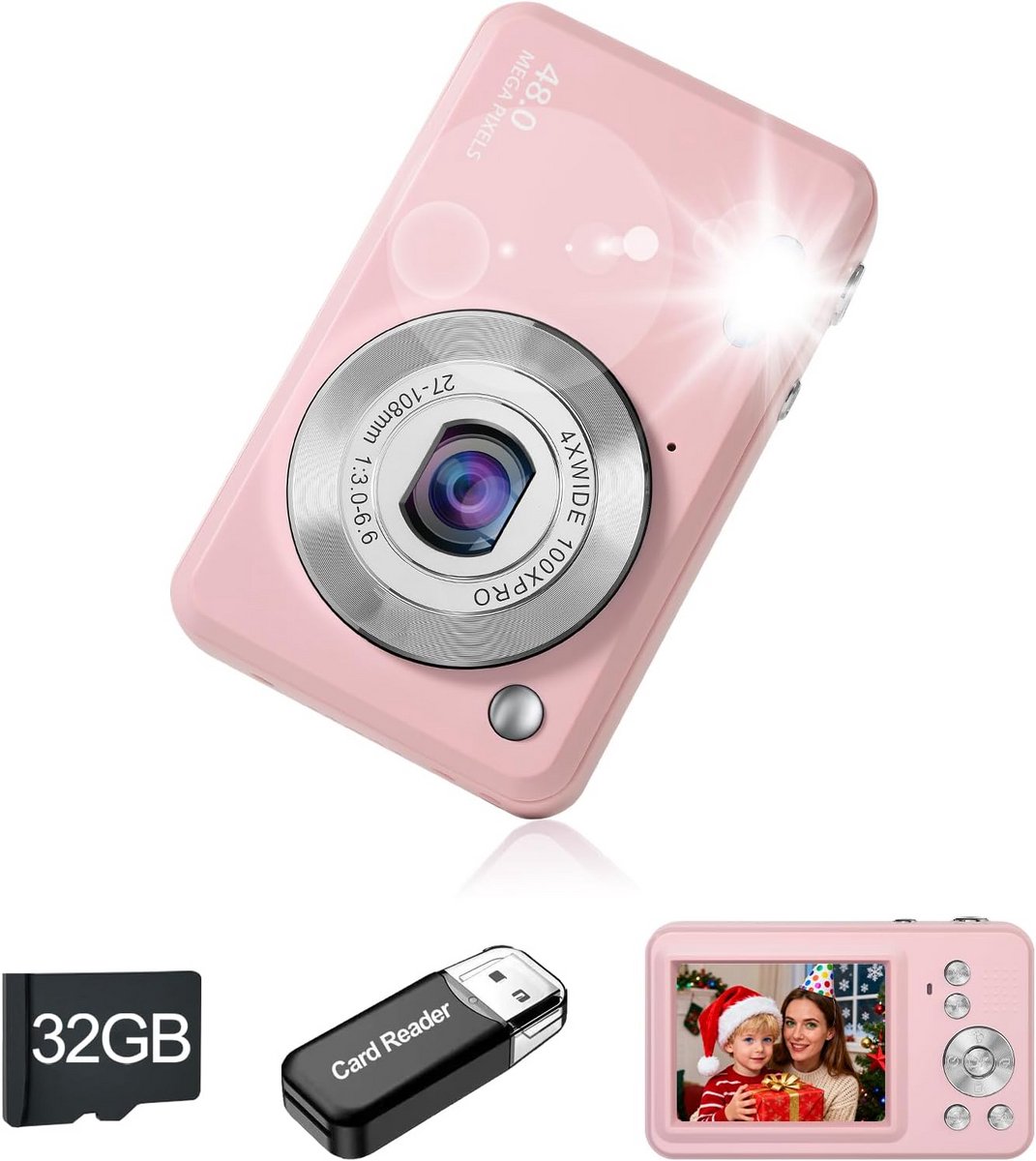 Digitale Camera voor Kinderen met 64MP, 180 graden Draaibare Lens en WiFi-functie