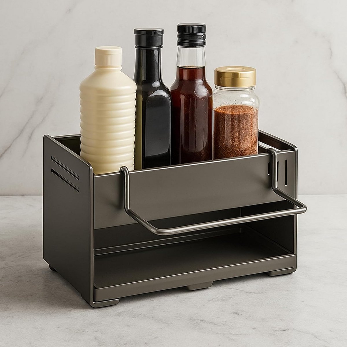 Spoelbakorganizer met afvoer, roestvrij en waterdicht, zwart