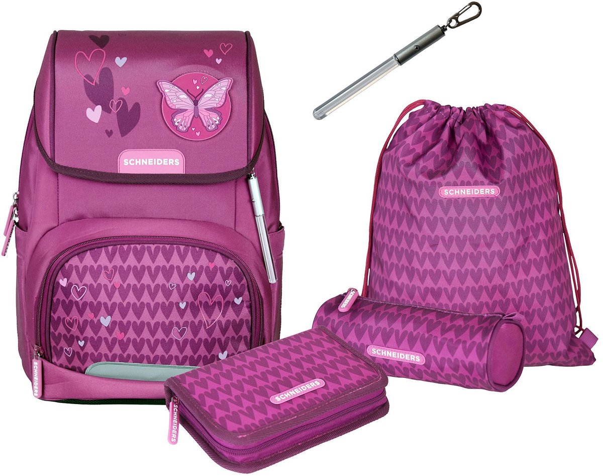 Schneiders schooltas vrijetijdsrugzak Ergojet 2in1 Schulranzen Set 5-delig 21L Purple Hearts (rood)paars